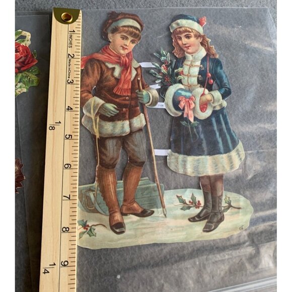 Vintage Victorian Paper Die Cut Set with Children & Dog set of 2 - Picture 6 of 10